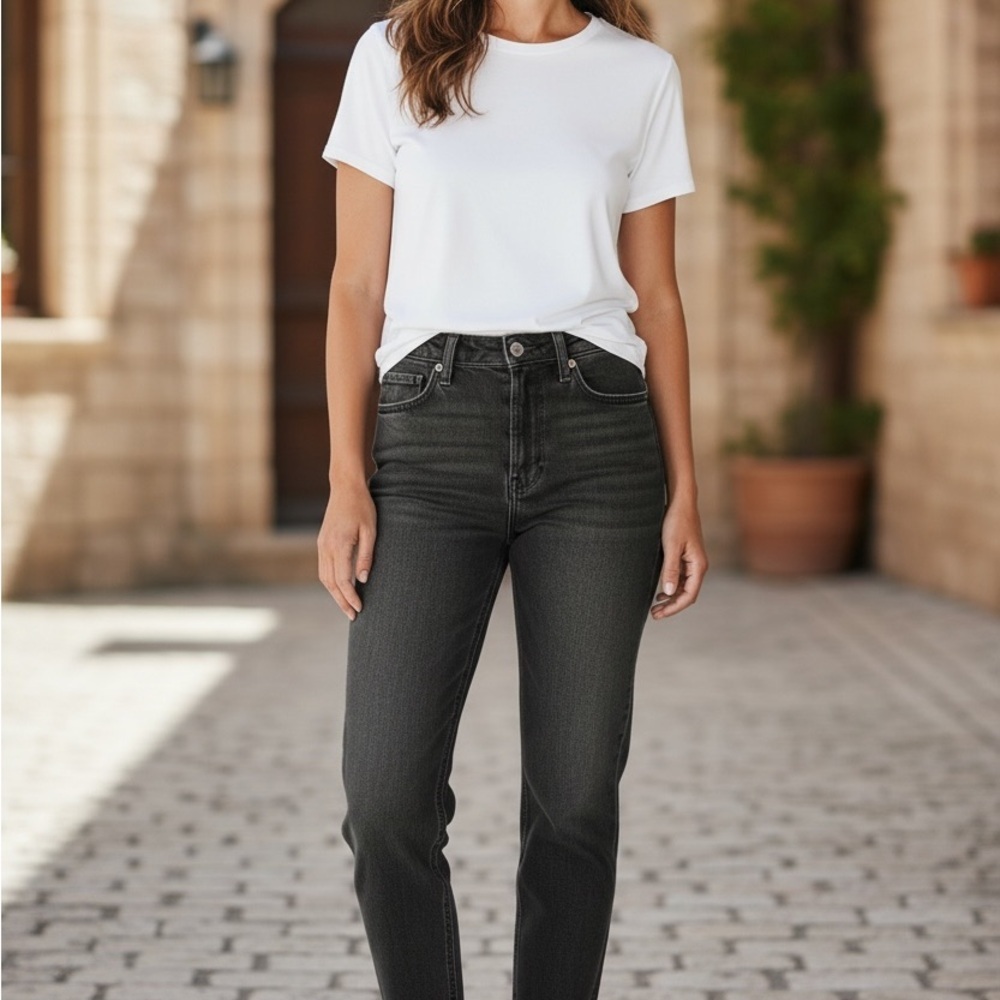 AG Adriano Goldschmied Charcoal High-Rise Vintage Straight Leg Jeans - Picture 2 of 3
